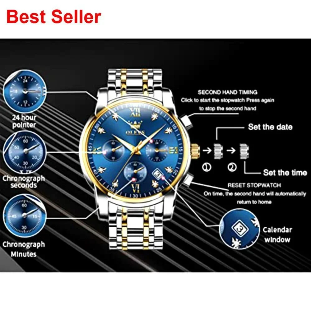 Stainless Steel Waterproof Quartz Analog Watch with Adjustable Bracelet